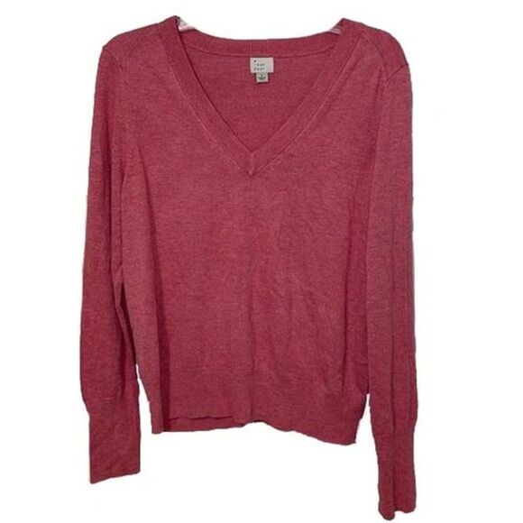 A New Day Pink Pullover V-Neck Knit Sweater Womens Size Large - Picture 1 of 10